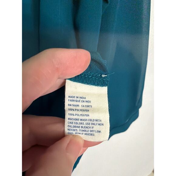 American Eagle Outfitters Small Sheer Teal Button Front Long Sleeve Blouse - Picture 6 of 10